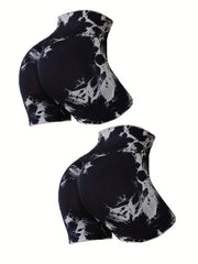 Tie Dye High Waist Seamless Yoga Shorts - Butt Lifting Biker Short