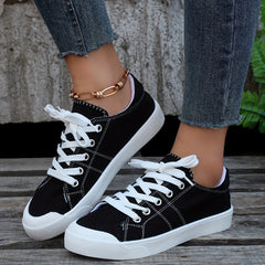 Women's Black Canvas Casual Flat Sneakers