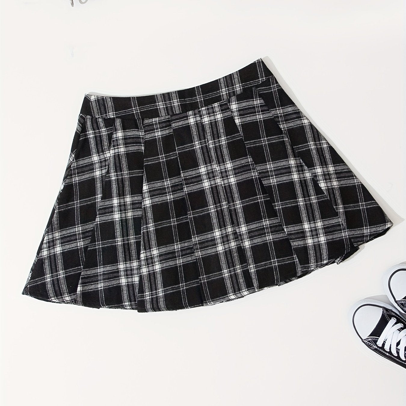Plaid Pattern Pleated Mini Skirt Casual Zipper Versatile Skirt