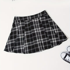 Plaid Pattern Pleated Mini Skirt Casual Zipper Versatile Skirt