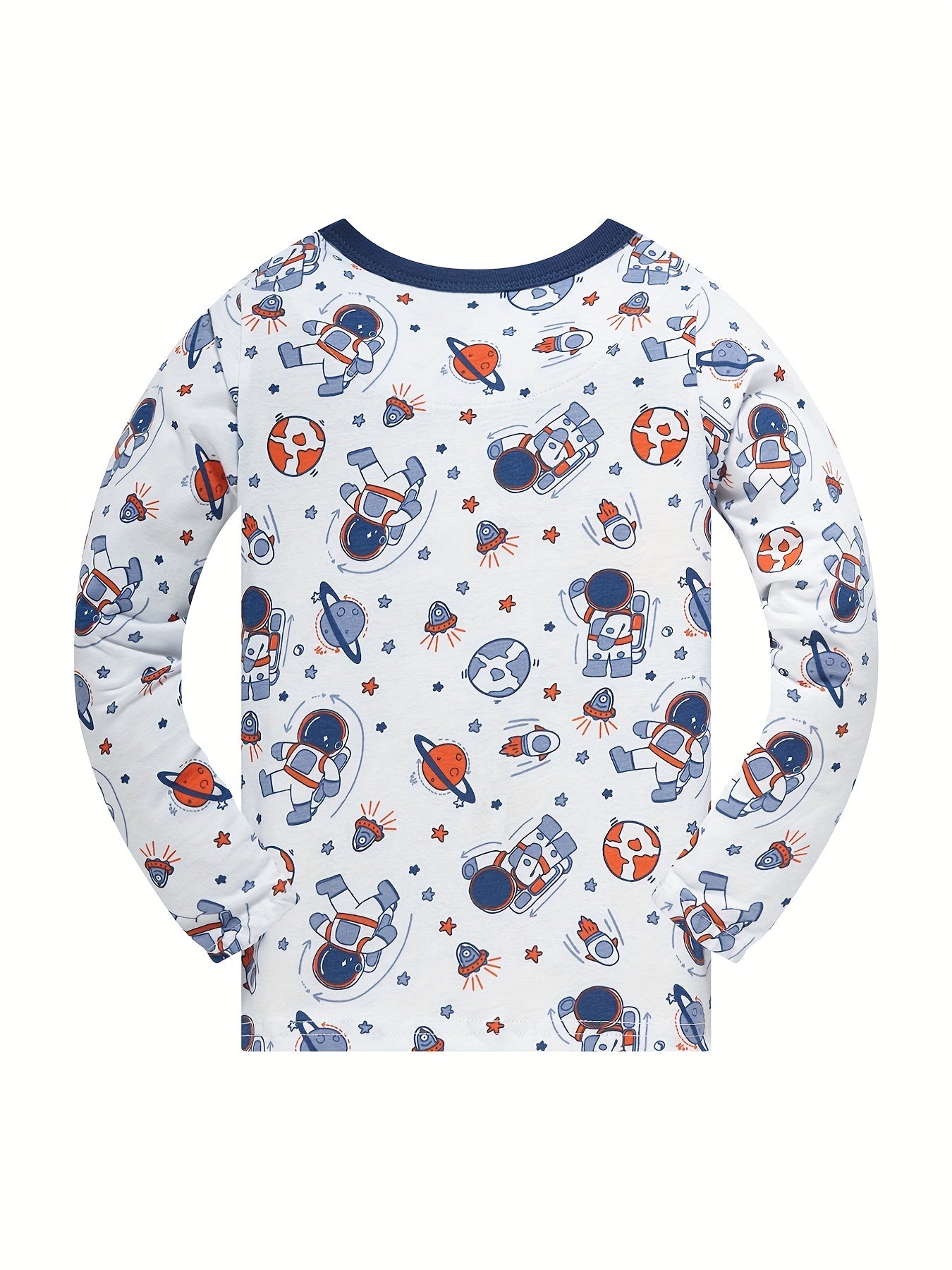 Boys Cartoon Astronaut Pajamas Set Long Sleeves Comfortable Homewear