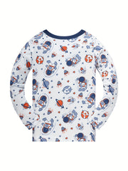 Boys Cartoon Astronaut Pajamas Set Long Sleeves Comfortable Homewear