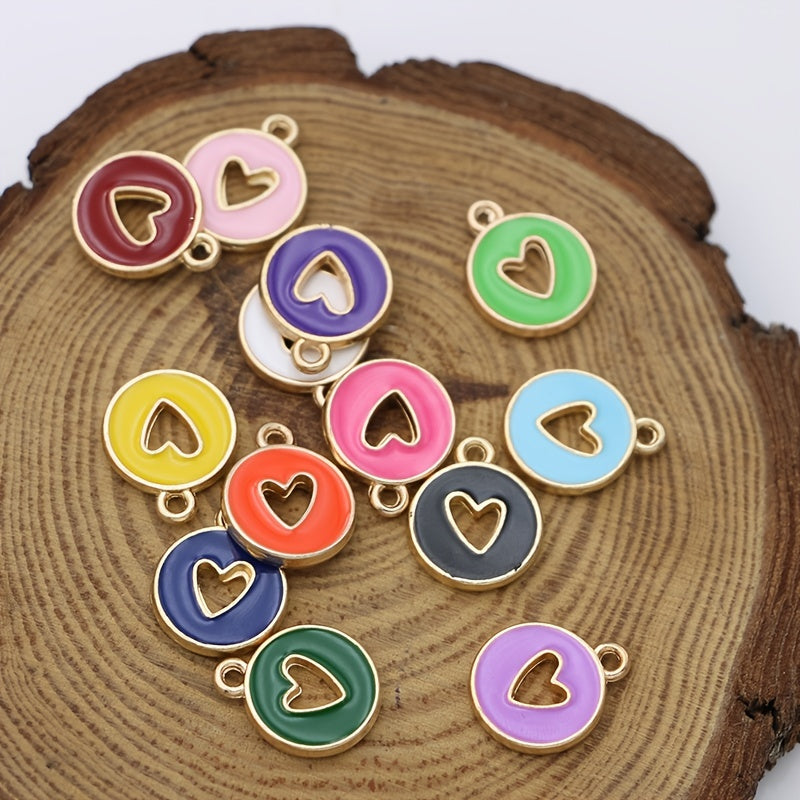 20Pcs Mix Lot Plated Enamel Heart Charms For Jewelry Making DIY Craft 12mm