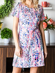 Plants Print Crew Neck Dress Boho Short Sleeve Midi Dress Women's Clothing