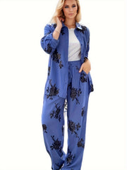 Women's Floral Print Blouse & Wide Leg Pants Set