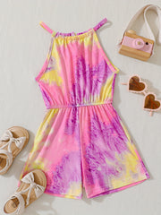 Girls Tie Dye Allover Print Halter Romper Jumpsuit