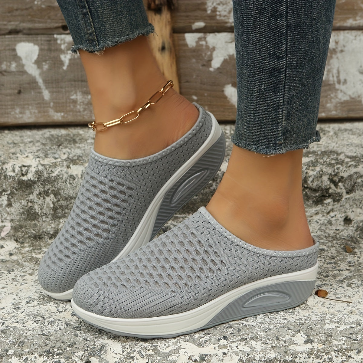 Breathable Knit Mule Sneakers Comfortable Slip On Shoes