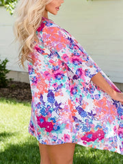 Floral Print Casual Cover Up Shirt V Neck Loose Fit Beachwear