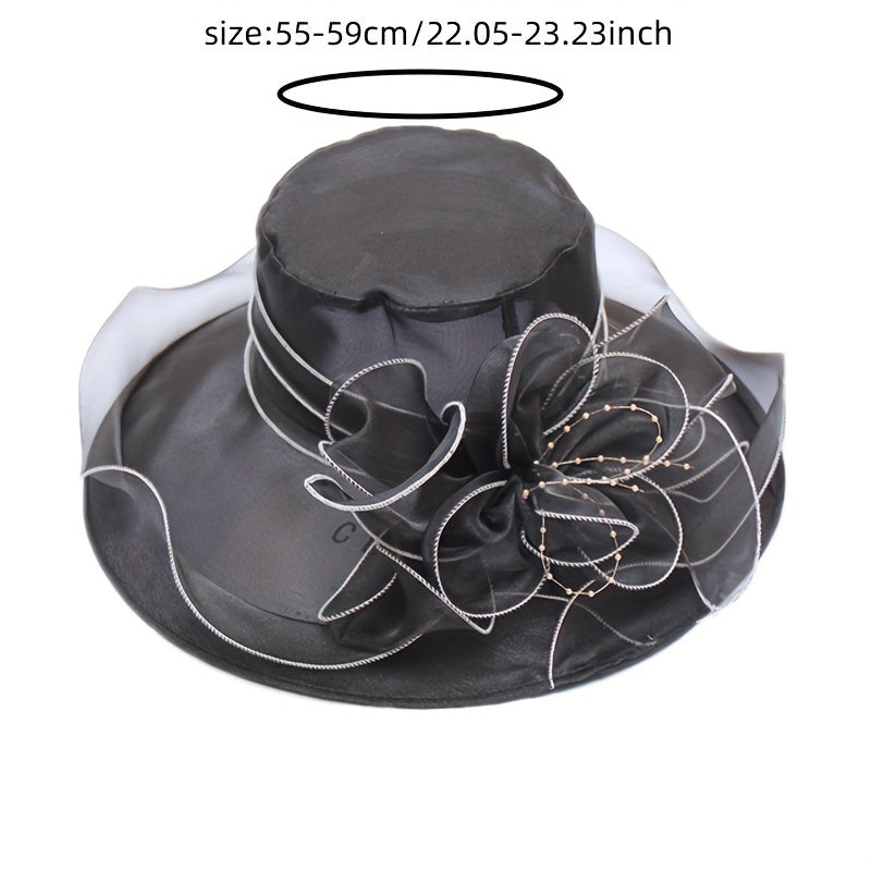 Flower Derby Church Hat Mesh Organza Sun Hat Wide Brim Bucket Hat