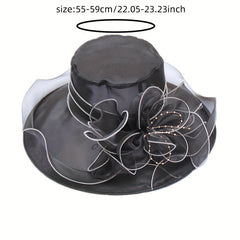 Flower Derby Church Hat Mesh Organza Sun Hat Wide Brim Bucket Hat