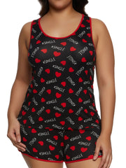 Women's Plus Heart & Letter Print Tank Top & Shorts Set
