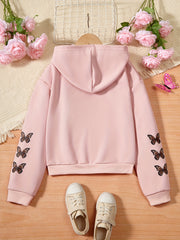 Girls' Butterfly Print Zipper Hoodie for Outdoors