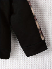 2pcs Baby Bear Plaid Patched Embroidered Hoodie Trousers Set
