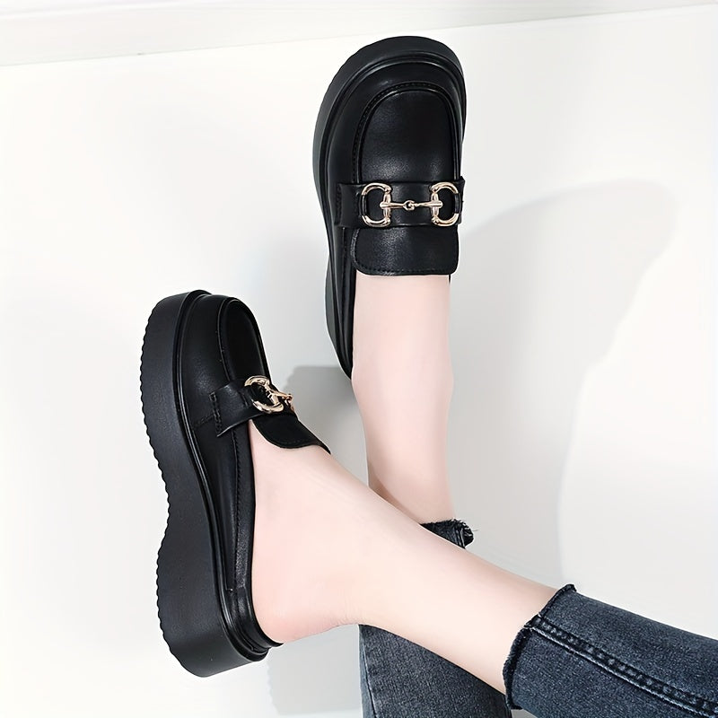 Women's Platform Mules Loafers Round Toe Slip On Shoes