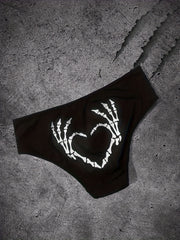 3pcs Skull & Spider Web Print Briefs Halloween Panties Women's Lingerie
