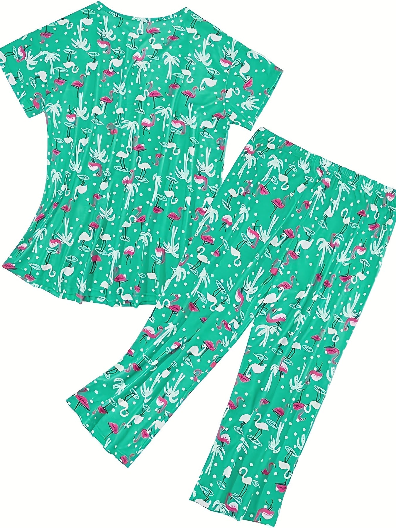 Star Print Pajama Set Short Sleeve Crew Neck Top & Pants Women's Sleepwear