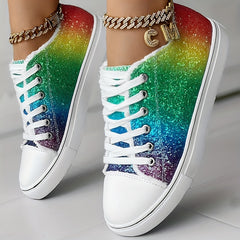 Women's Rhinestone Canvas Lace-Up Low Shoes Glitter Casual Walking Shoes