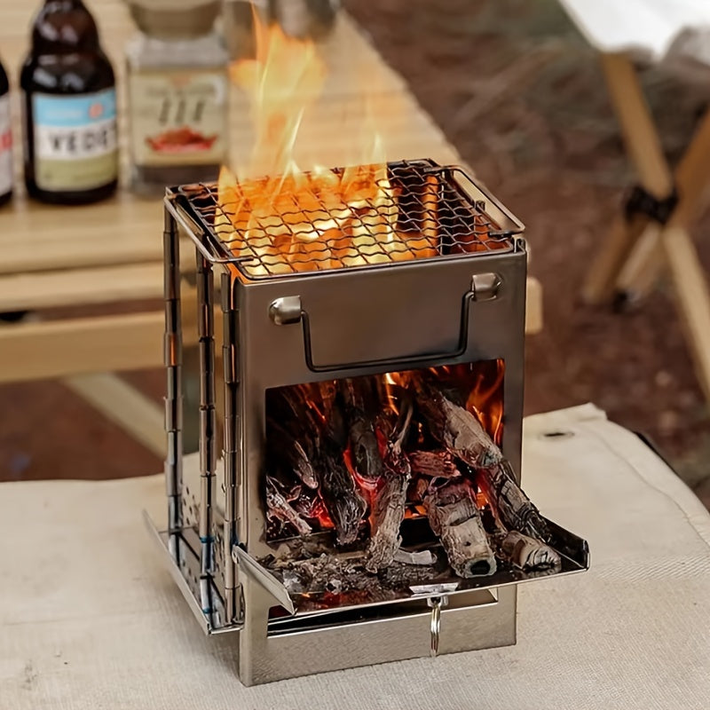 Square Firewood Outdoor Barbecue Grill - Mini Grill for Camping Picnic