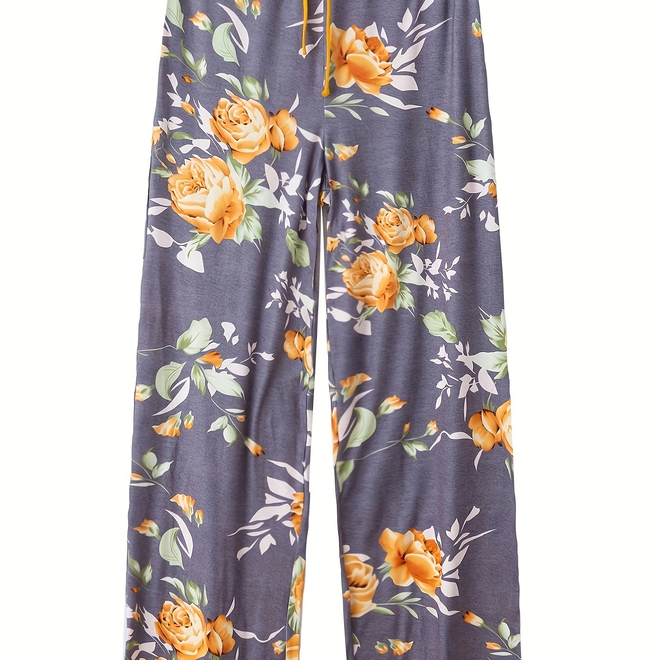 Floral Print Sleep Bottoms Lace Up Drawstring Pants