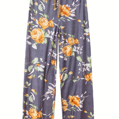 Floral Print Sleep Bottoms Lace Up Drawstring Pants