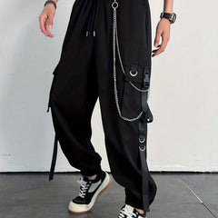Men's Drawstring Sweatpants with Chain Decor and Pockets