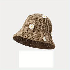 Flower Decor Sun Hat UV Protection Crochet Straw Hat