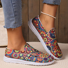 Women's Printed Canvas Slip On Low Top Shoes Comfy Walking Loafers