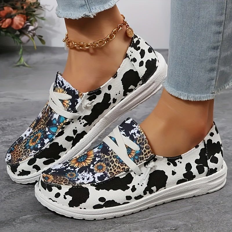 Women's Printed Canvas Shoes Casual Lace Low Top Lightweight Outdoor Sneakers