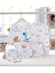Newborn Baby 5pcs Outfit Pregnancy Cardigan Top Trousers Bib Hat Set