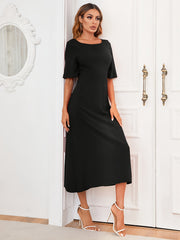 Red Crew Neck Backless Flounce Sleeve A-Line Bridesmaid Dress
