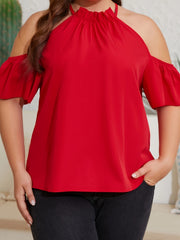 Cold Shoulder Butterfly Sleeve Halter Neck Blouse
