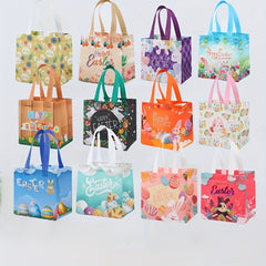 12pcs Easter Pattern Tote Bags With Handles Reusable Non Woven Bags
