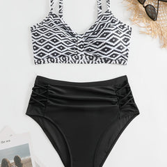 Vacay Bikini Set Argyle Print Padded Bra & Crisscross Panty 2 Piece