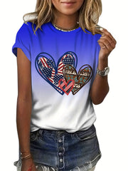 Summer Hearts Shape American Flag Tie Dye T-shirt Short Sleeves