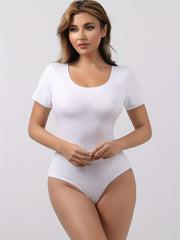 Solid Crew Neck Short Sleeve Bodysuit