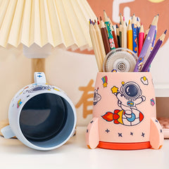 Cartoon Rocket Pen Holder Large Capacity Multifunctional Storage Box