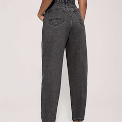 Grey Straight Jeans Loose Fit Casual Denim Pants Women's Clothing