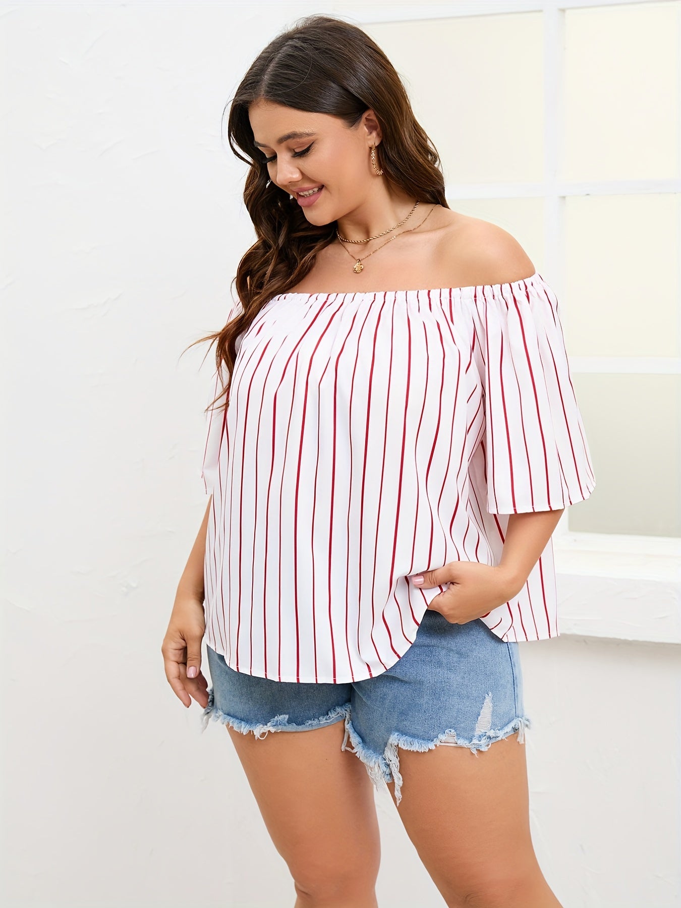 Stripe Off Shoulder Loose Blouse