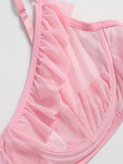 Sexy Ruffle Trim Mesh Bra & Panty Set