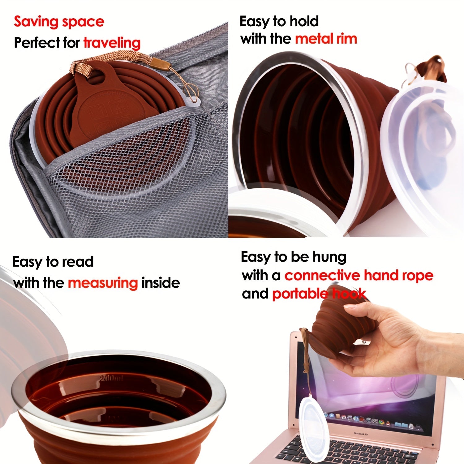 Silicone Folding Water Cup Portable Mouthwash Cup With Lid And Lanyard