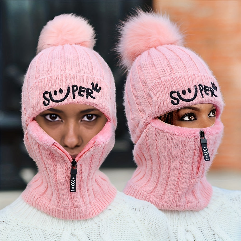 Women's Knitted Ear Protection Warm Hat with Fleece Lining