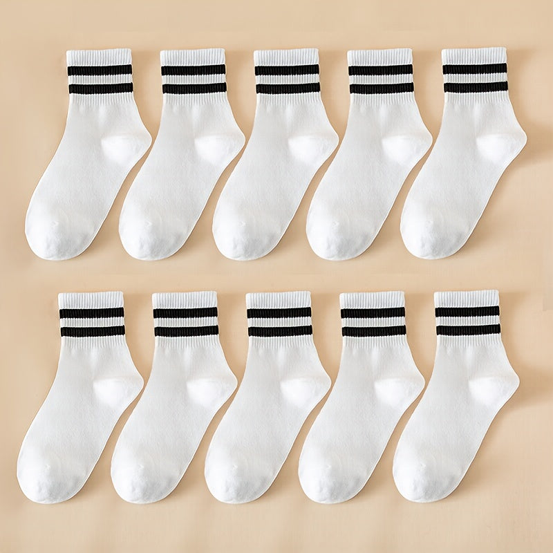 10 Pairs Striped Sports Socks Comfy & Breathable All match Socks Women's