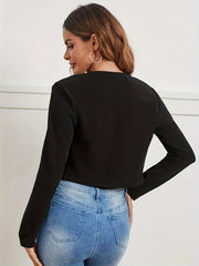 Solid Open Front Crop Blazer Casual Long Sleeve Blazer