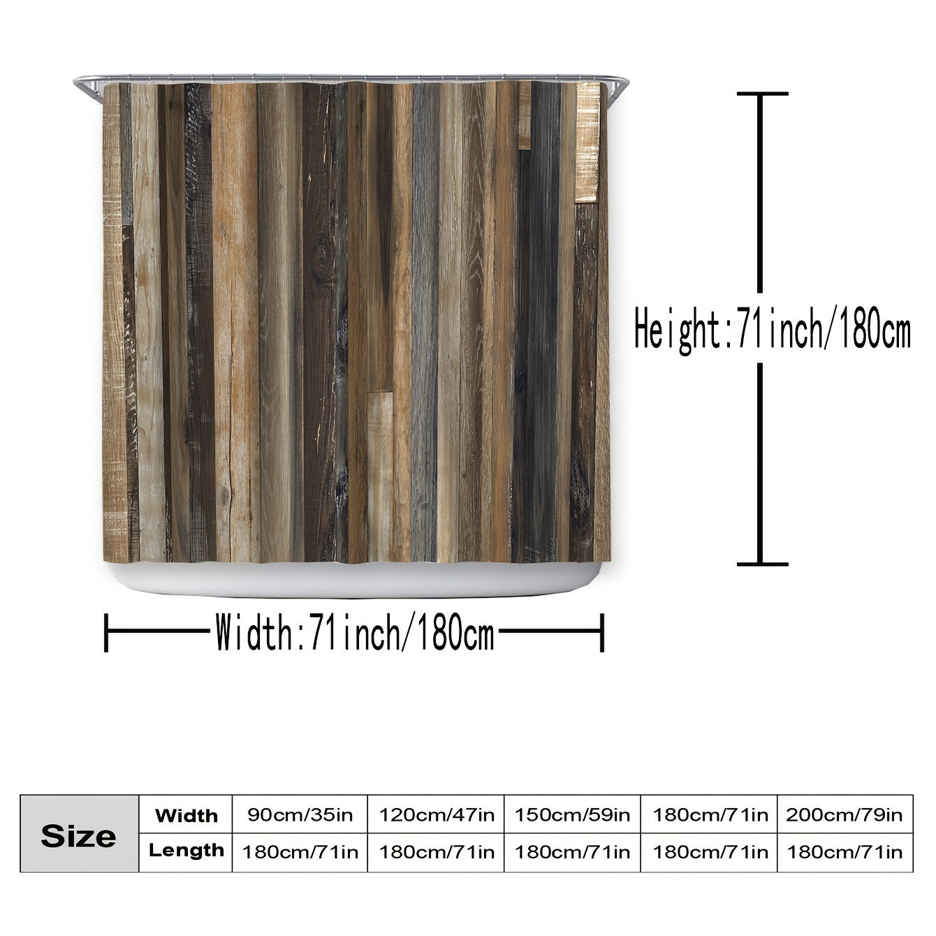 Wooden Pattern Shower Curtain Bathroom Waterproof Machine Washable