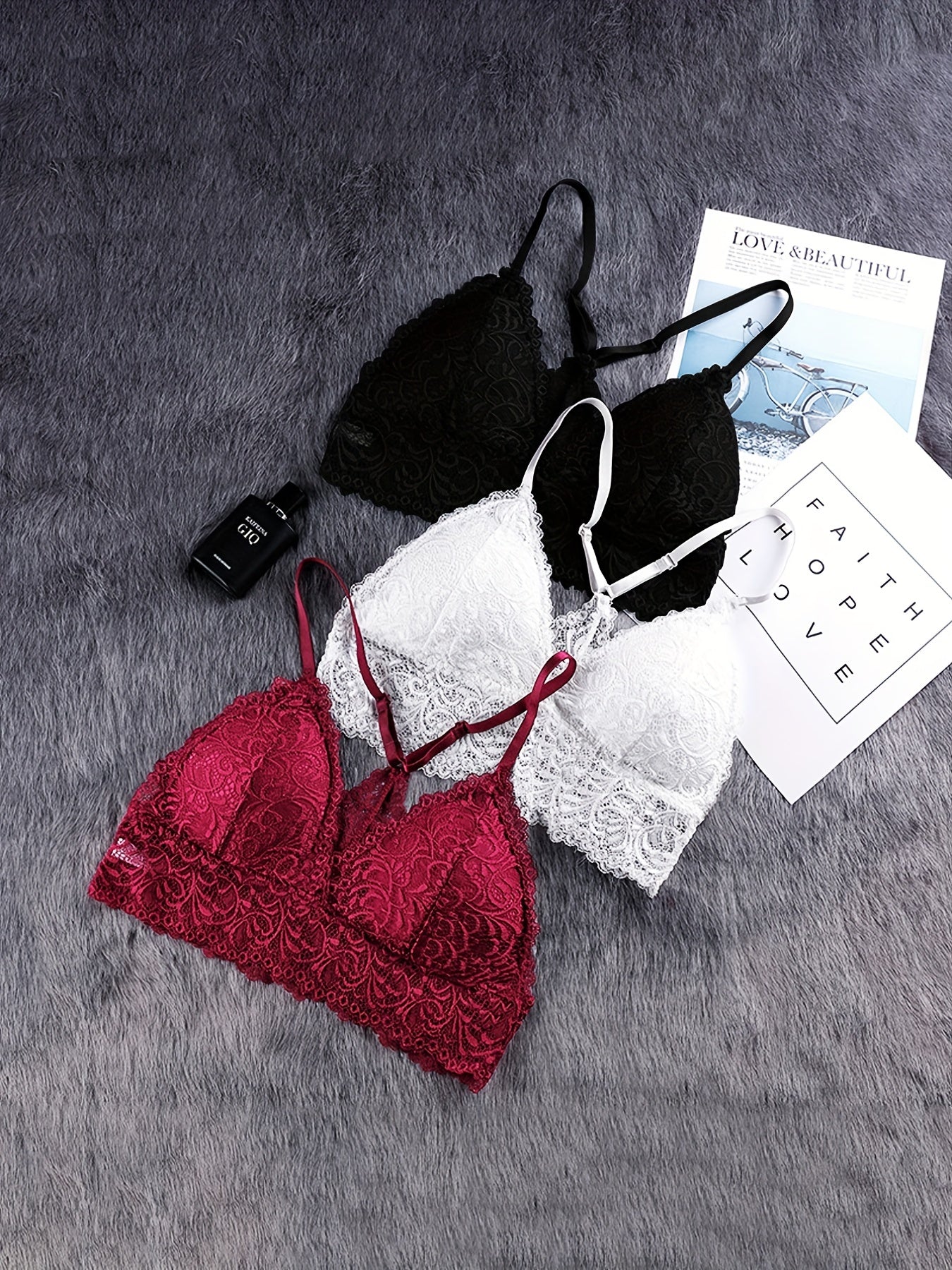 3pcs Lace Camisole Bras Adjustable Straps Multiple Colors