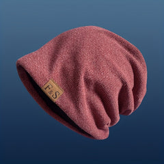 Label Patch Slouchy Beanie Lightweight Skull Cap Elastic Knit Hat