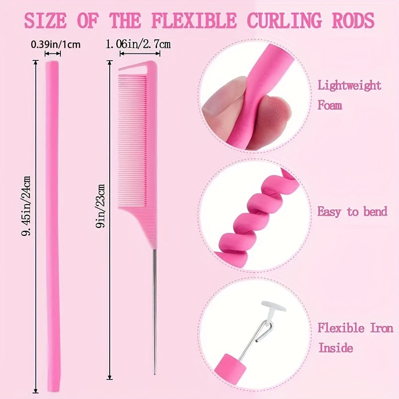 Hair Styling Tool Kit: 10 Foam Curling Rods + Rat Tail Comb