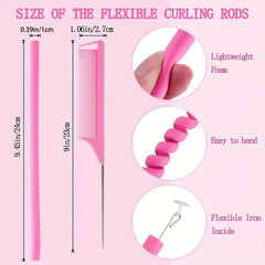 Hair Styling Tool Kit: 10 Foam Curling Rods + Rat Tail Comb