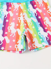 Girls Rainbow Stripped Long Sleeve Top Skirt Bathing Suit Set Swimwear