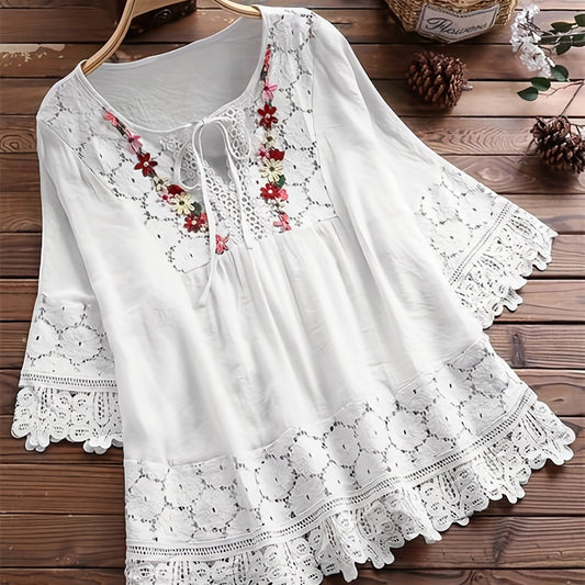 Floral Appliques Guipure Lace Top